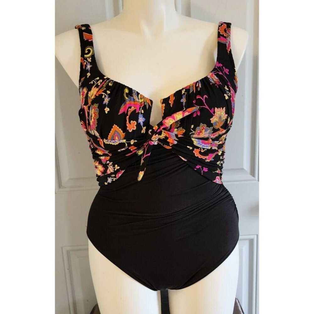 Miraclesuit Women's Escape Underwire One Piece Swimsuit Black/Bright Floral Sz M